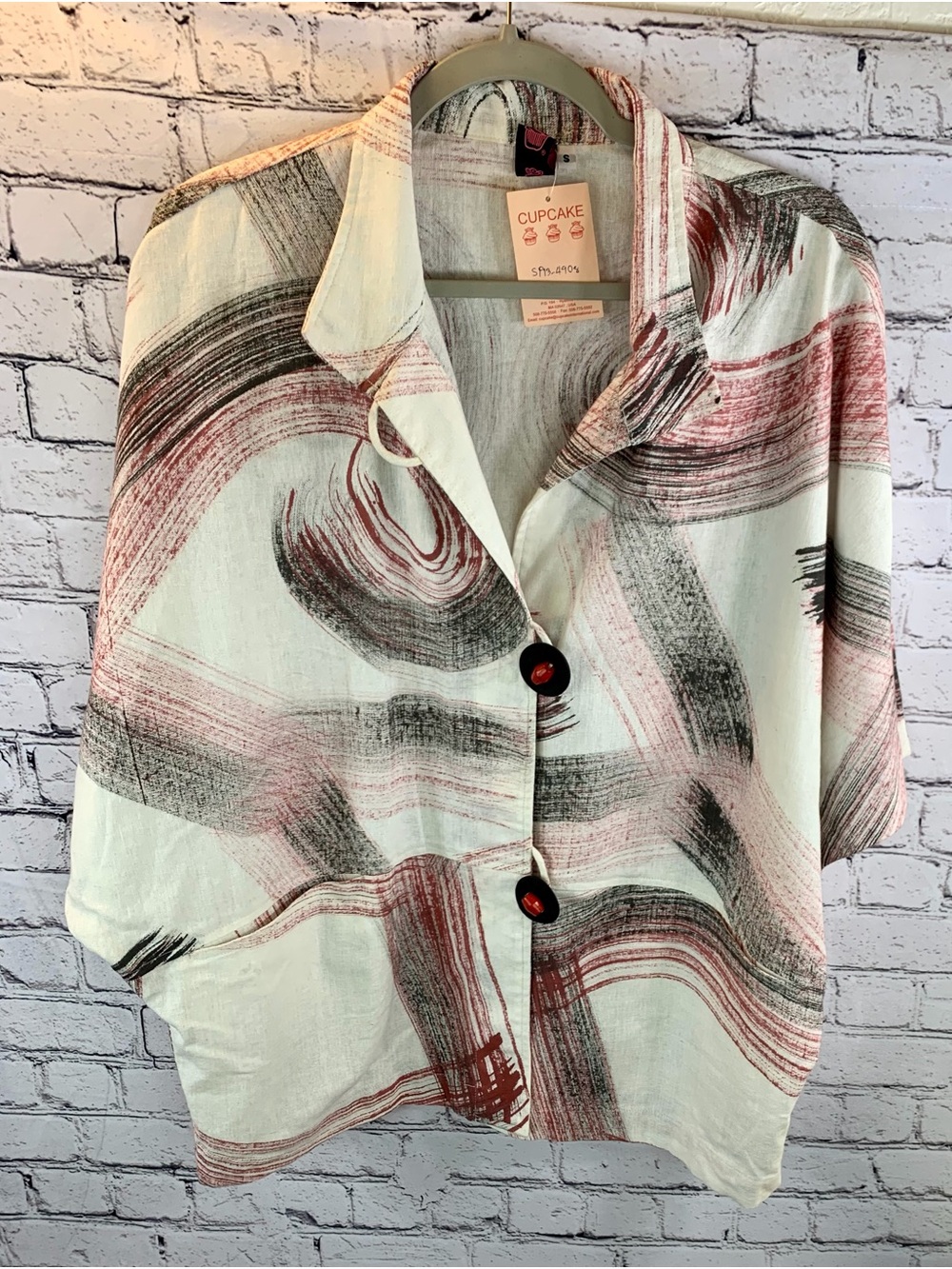 Cake White Top with Red and Black Brushstroke Print